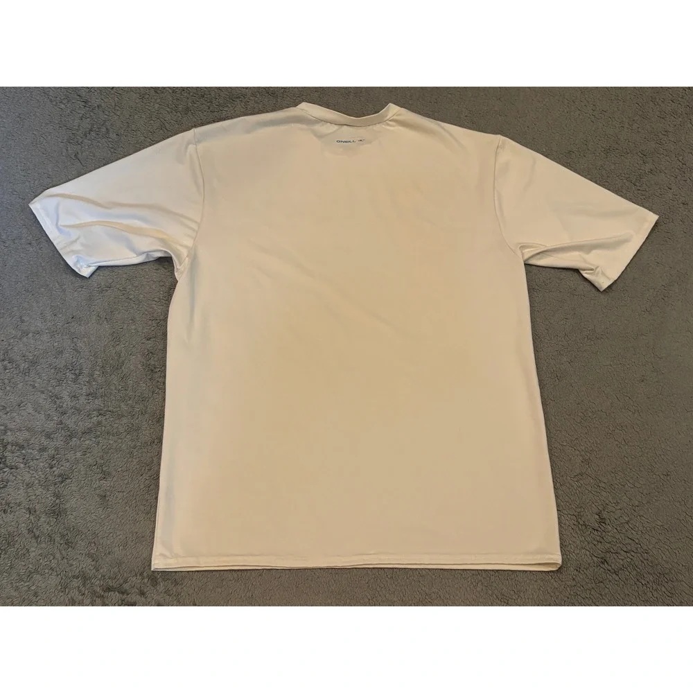 O'Neill Mens XL Slim Fit Rash Guard Short Sleeve Swim Shirt Cream Logo RN77131